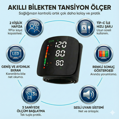 Türkçe Dil Destekli Bilek Tipi Otomatik Tansiyon Ölçer
