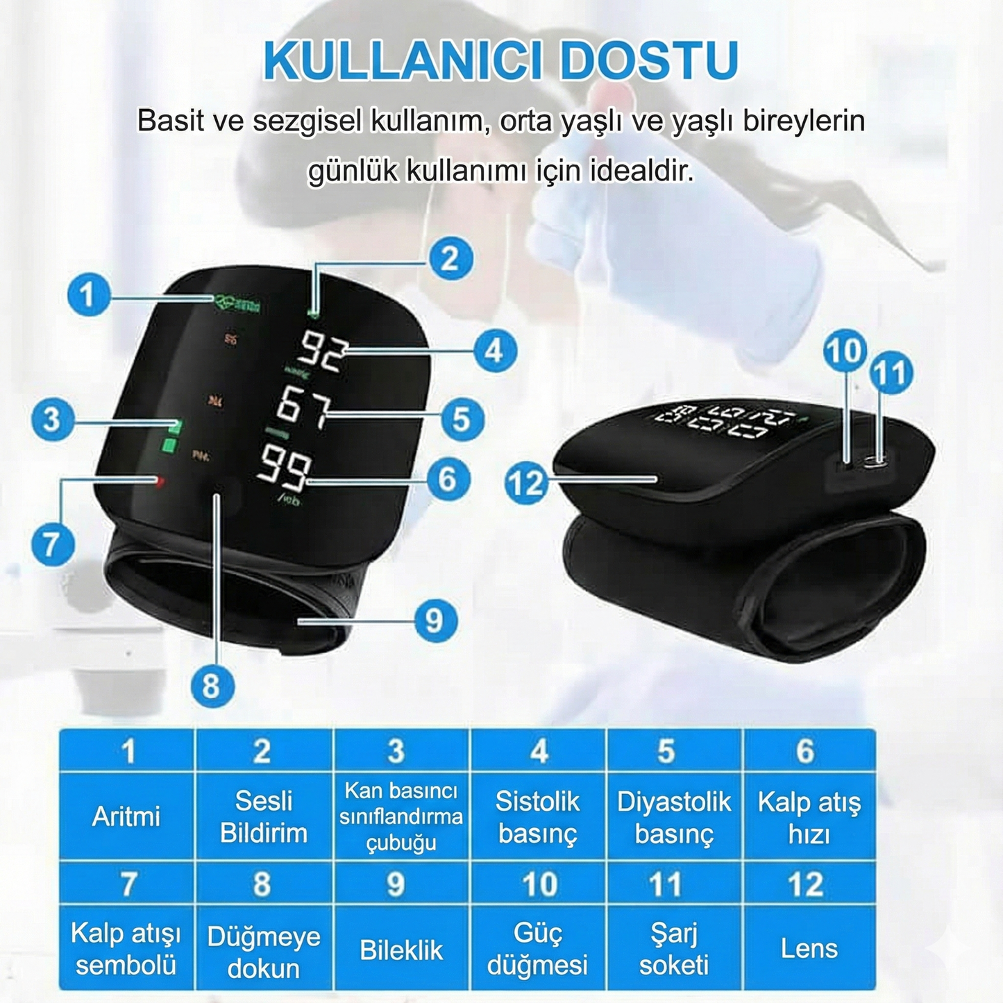 Türkçe Dil Destekli Bilek Tipi Otomatik Tansiyon Ölçer